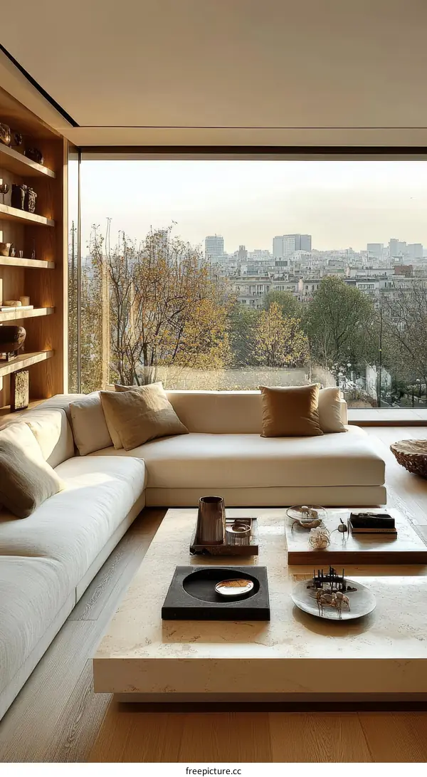 Modern Minimalist Living Room with Panoramic City View