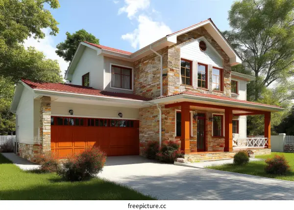Modern Stone House Exterior Design Illustration