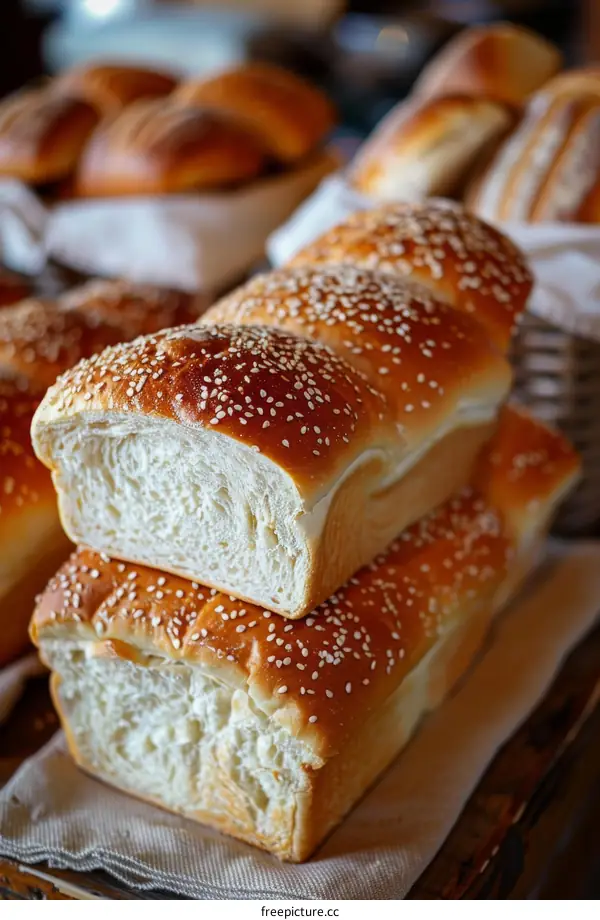 Loaf of bread with sesame seeds on a white cloth