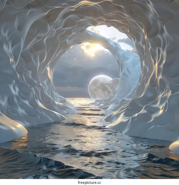 Ice Cave with the Moon