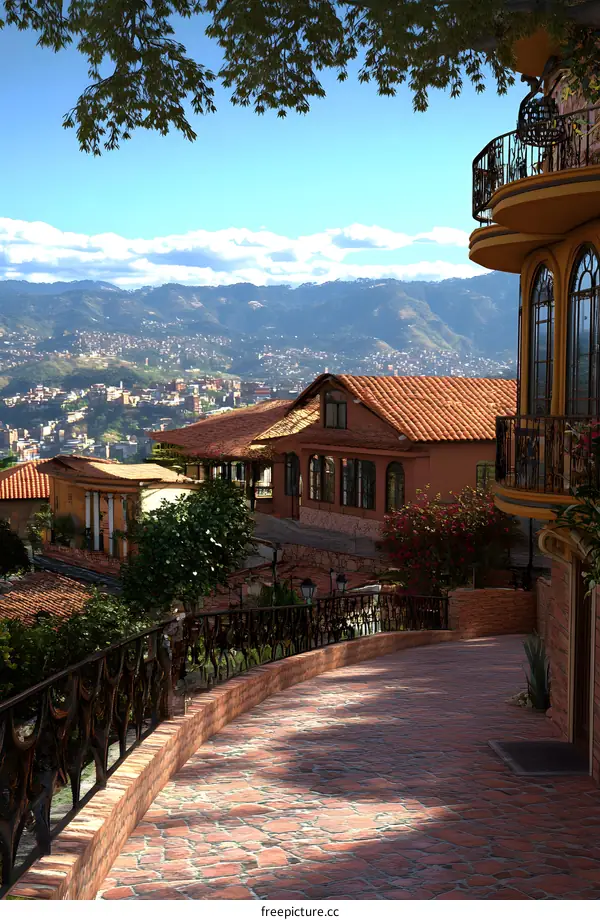 Beautiful Mountain View And Brick Path In Front Of House