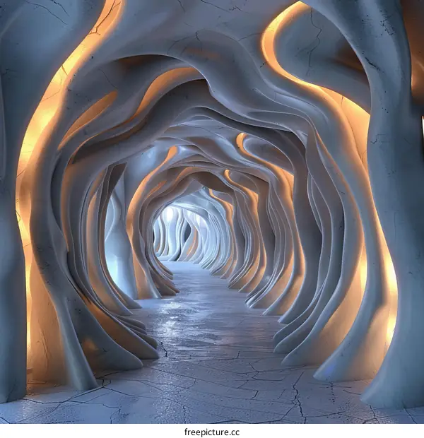 Futuristic organic tunnel with glowing veins
