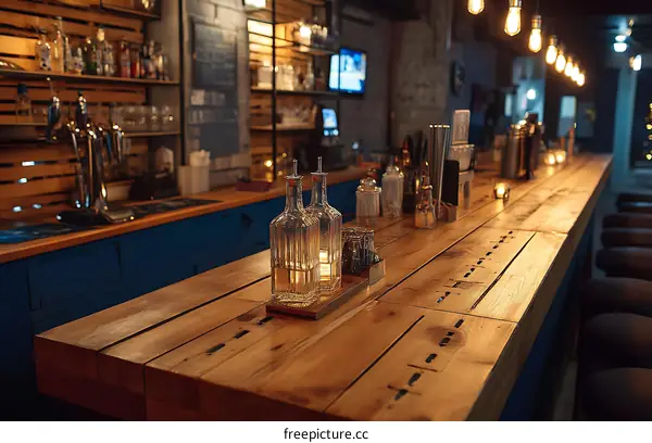 Wooden Bar Counter with Stylish Lighting