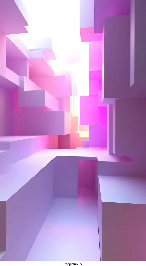 Abstract 3D Rendering of Geometric Shapes in Purple and Pink