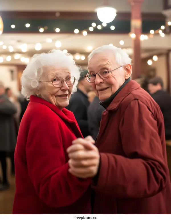 Elderly Couple Dancing Together In A Festive Setting