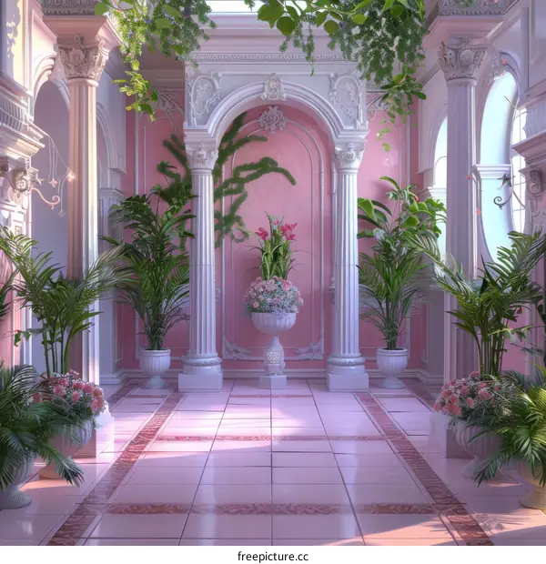 Elegant Pink Palace Garden Illustration
