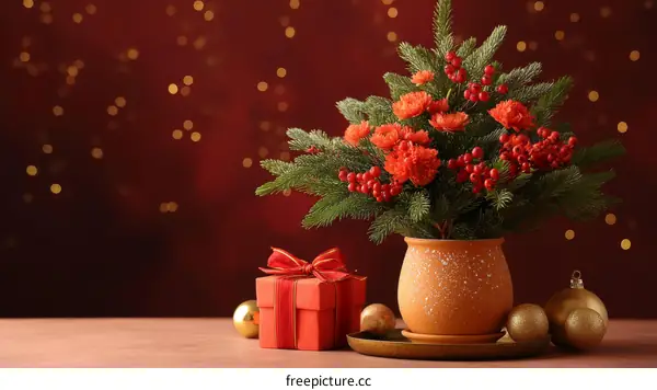 Christmas Decorative Arrangement with Gift Box