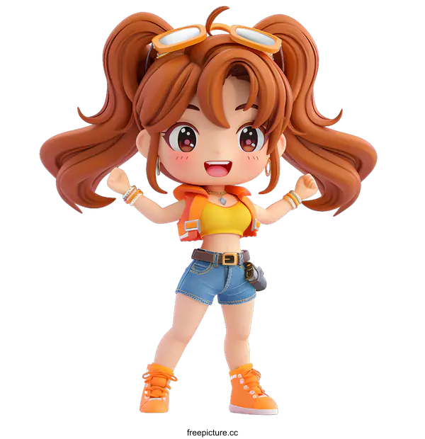 [Transparent Background PNG]Cheerful Anime Girl with Ponytails