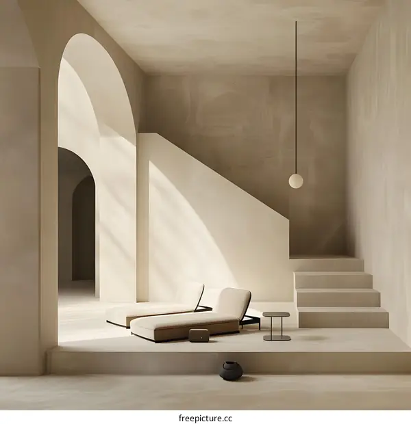 Minimalist Interior Design With Beige Walls and Archways