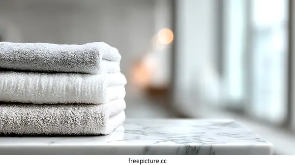 Stack of Clean Towels on Marble Surface