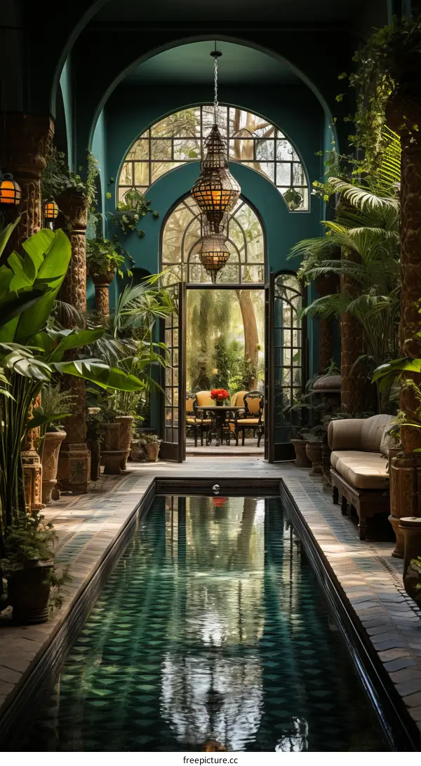 Indoor swimming pool with Moroccan style