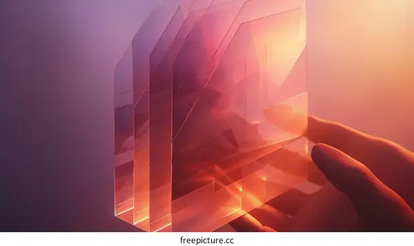 A hand holding a glowing rectangular prism