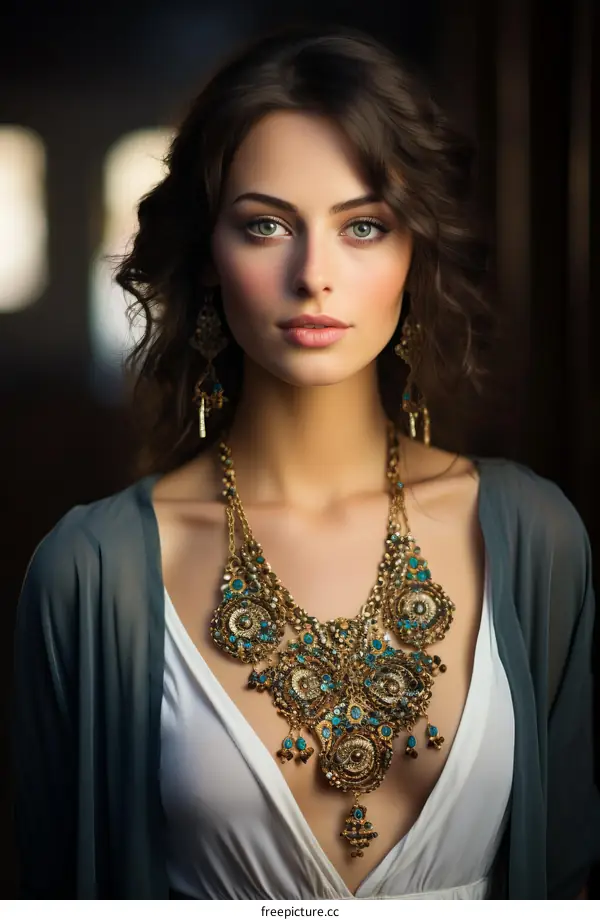 portrait of a beautiful woman wearing a necklace