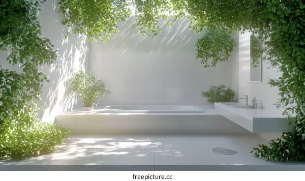 Modern Minimalist Outdoor Bathroom Design with Lush Plants