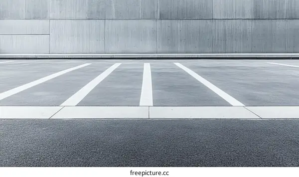 Empty Parking Lot Against Modern Concrete Wall