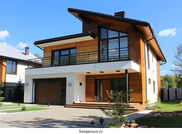 Modern Two Story House with Wooden Siding