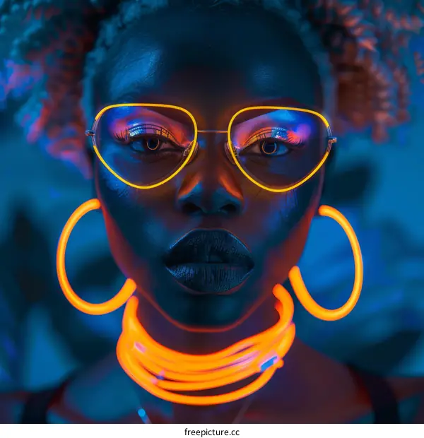 Portrait of a Black Woman with Yellow Neon Lights
