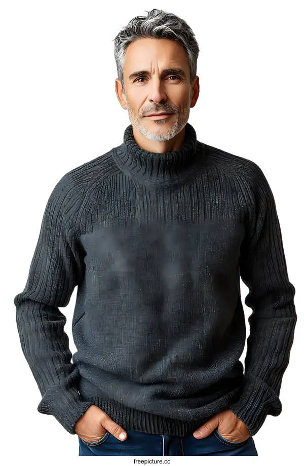 [Transparent Background PNG]Portrait of a Man Wearing a Grey Sweater