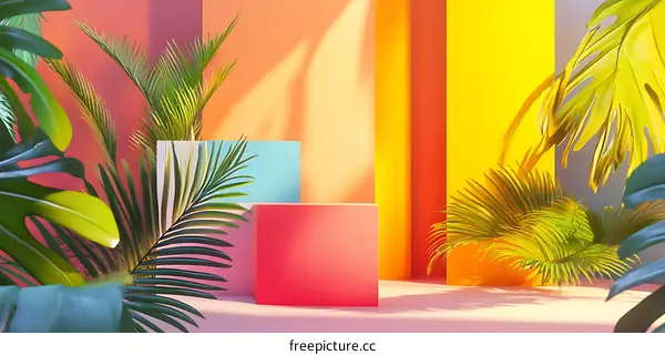 Tropical Summer Background with Colorful Blocks