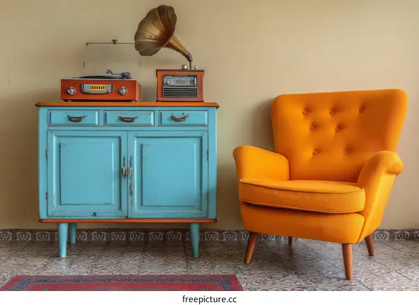 Vintage Retro Living Room with Furniture