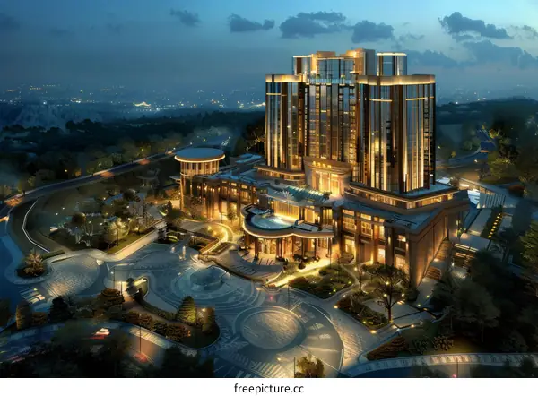Luxury Hotel Exterior at Night