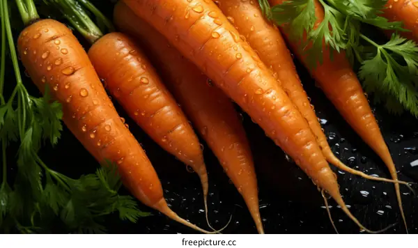 Close Up of Fresh Carrots with Water Drops
