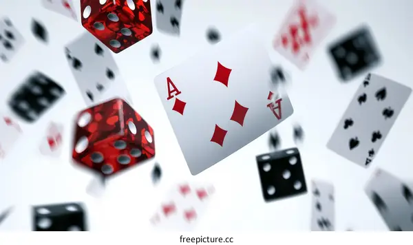 Flying Dice and Cards in Motion