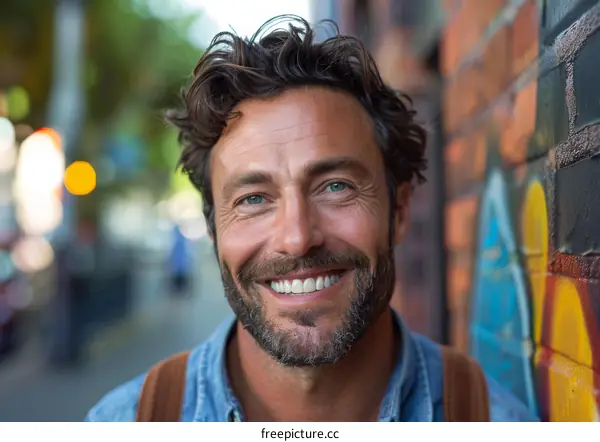 Happy Caucasian Man Smiling Outdoors