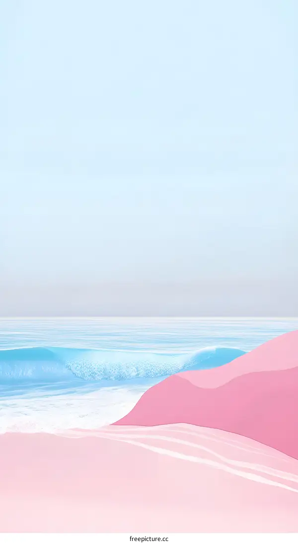 Minimalist Illustration of a Pink Beach with Blue Ocean