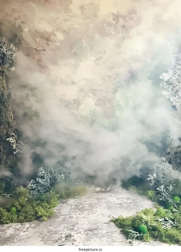 Misty Forest Background with Stone Path