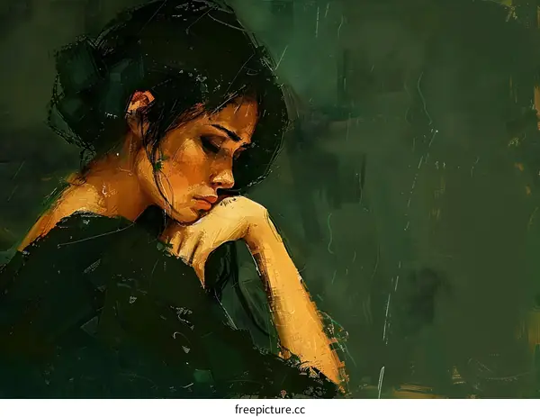 Portrait of a young woman with dark hair and green eyes