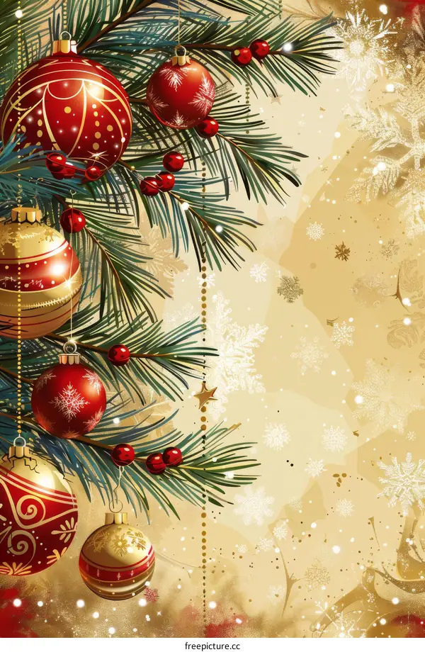 Christmas Decorations Hanging from a Spruce Tree