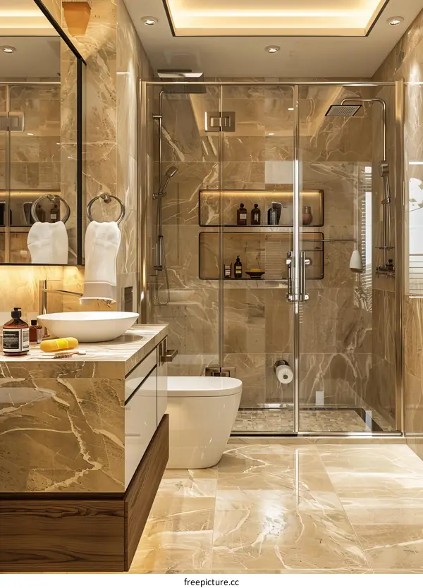 Luxury Modern Bathroom Design with Marble Tiles