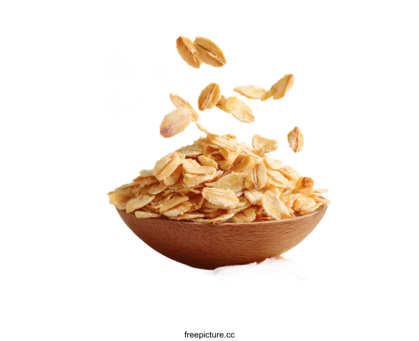 [Transparent Background PNG]Oatmeal Cereal in Wooden Bowl with Flying Pieces