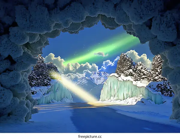 Winter Landscape with Northern Lights