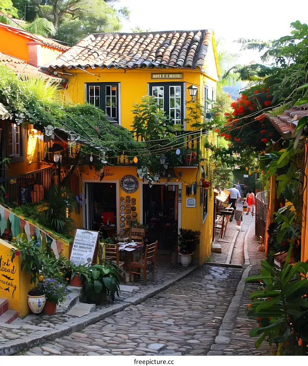 Charming Cobblestone Street in a Colorful Village