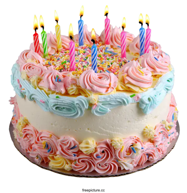 [Transparent Background PNG]Birthday Cake with Candles and Colorful Frosting