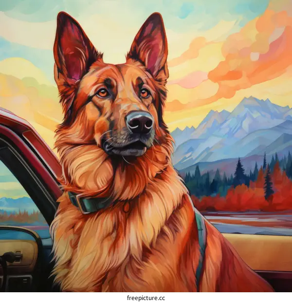 German Shepherd Dog in a Car