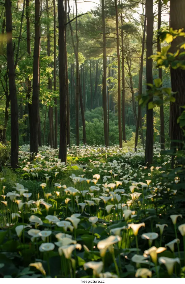 White Calla Lilies in a Forest Setting