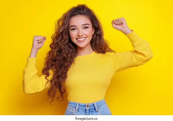 Young Woman in Yellow Sweater Posing