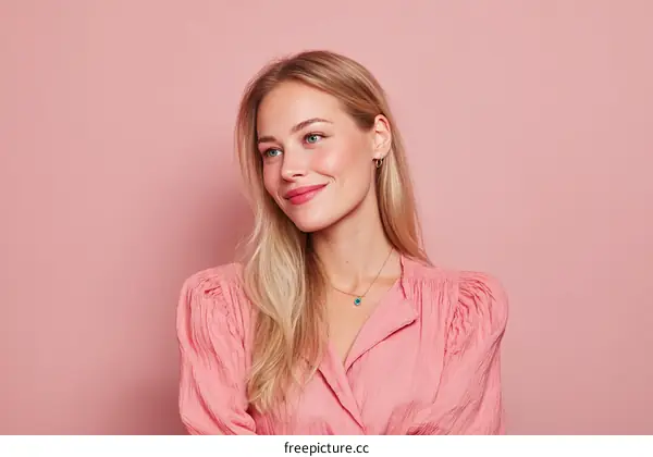 Blonde Woman in Pink Blouse Studio Shot