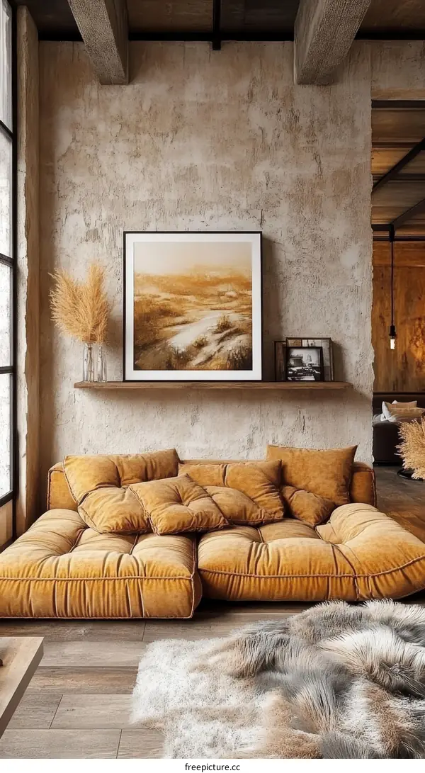 Mustard Yellow Sectional Sofa in Modern Rustic Living Room