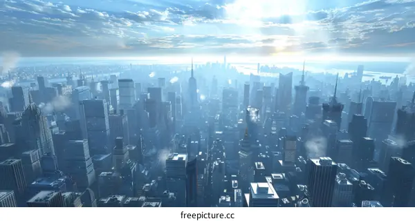 Futuristic City Skyline Aerial View
