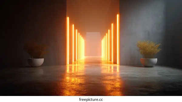 Neon Light Corridor Interior Design Illustration