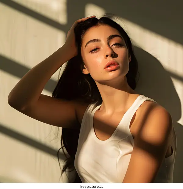 Portrait of Young Woman with Freckles in Sunlight