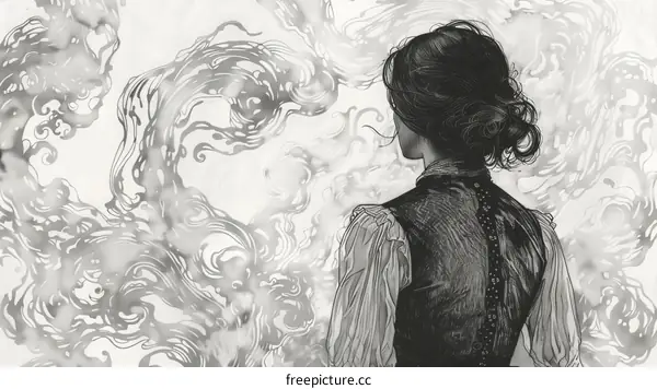 A woman standing in front of a large wave