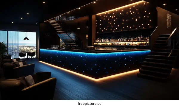 Modern Nightclub Bar with Starry Decor