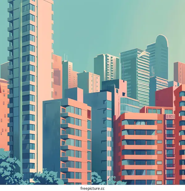 Cityscape With High Rise Buildings and Blue Sky