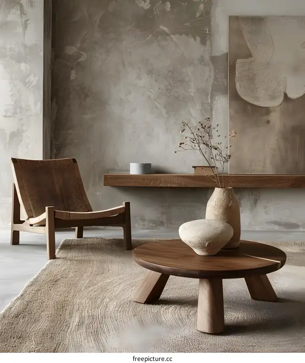 Minimalist Living Room Interior Design with Wooden Furniture and Natural Elements