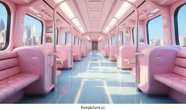 Pink and blue pastel subway train interior
